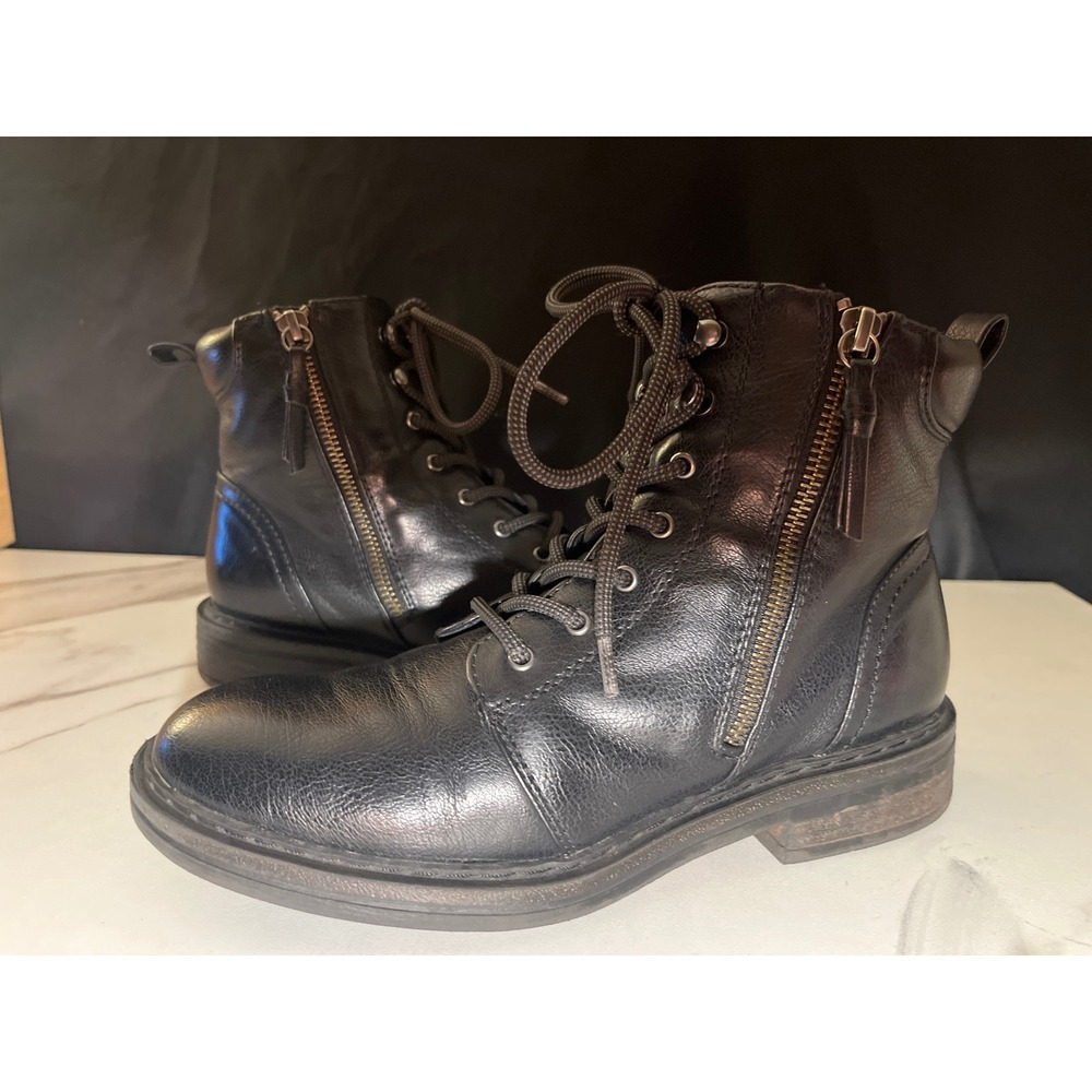 BareTraps Black Lace-Up Moto Boots with Dual Zippers